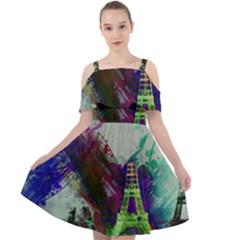 Eiffel Tower Paris France Europe Cut Out Shoulders Chiffon Dress