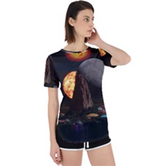 Eye Of Sauron Space Mushroom Moon Perpetual Short Sleeve T-shirt by Wegoenart