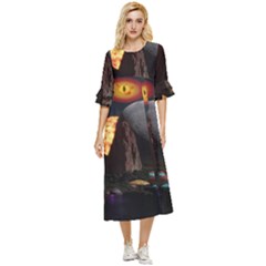 Eye Of Sauron Space Mushroom Moon Double Cuff Midi Dress