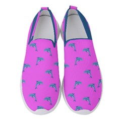 Pink And Blue, Cute Dolphins Pattern, Animals Theme Women s Slip On Sneakers by Casemiro