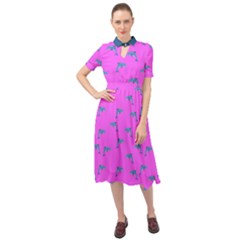 Pink And Blue, Cute Dolphins Pattern, Animals Theme Keyhole Neckline Chiffon Dress by Casemiro