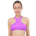 Pink and blue, cute dolphins pattern, animals theme High Neck Bikini Top View1