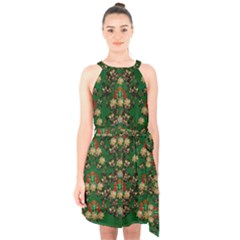 Ganesh Elephant Art With Waterlilies Halter Collar Waist Tie Chiffon Dress by pepitasart