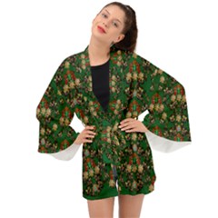 Ganesh Elephant Art With Waterlilies Long Sleeve Kimono by pepitasart