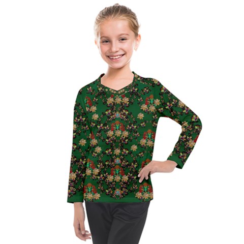 Ganesh Elephant Art With Waterlilies Kids  Long Mesh Tee by pepitasart