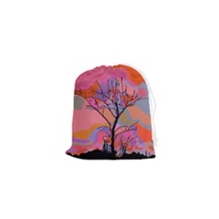 Tree Landscape Abstract Nature Colorful Scene Drawstring Pouch (xs)