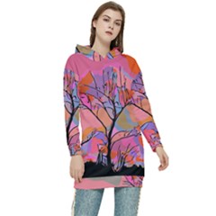Tree Landscape Abstract Nature Colorful Scene Women s Long Oversized Pullover Hoodie