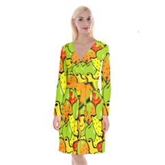Fruit Food Wallpaper Long Sleeve Velvet Front Wrap Dress by Dutashop