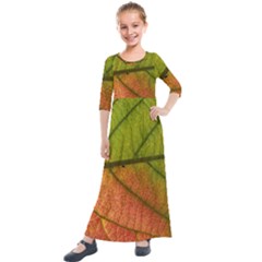 Leaf Autumn Fall Season Macro Kids  Quarter Sleeve Maxi Dress by Wegoenart