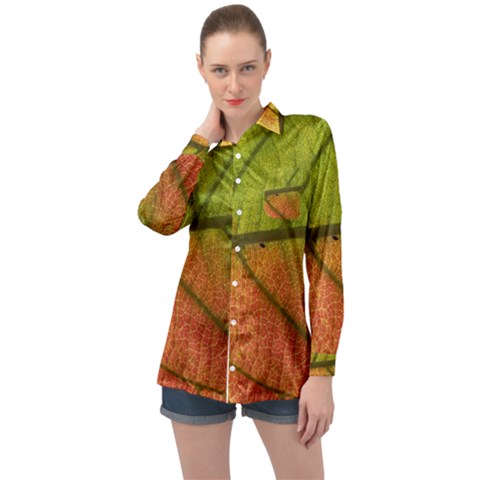 Leaf Autumn Fall Season Macro Long Sleeve Satin Shirt by Wegoenart