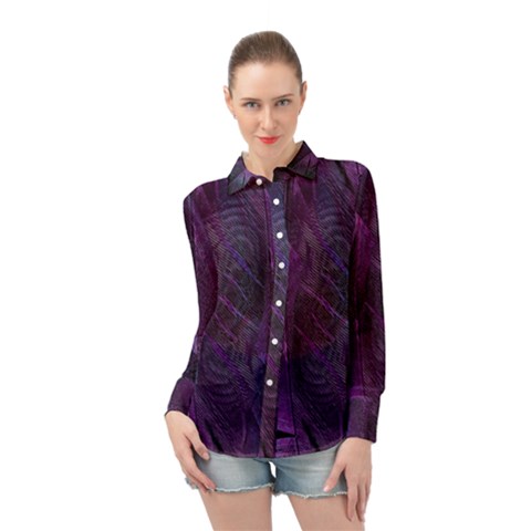 Feather Pattern Texture Form Long Sleeve Chiffon Shirt by Wegoenart