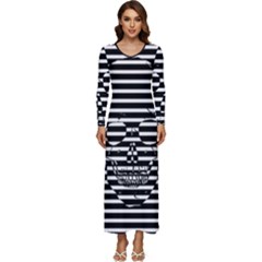 Striped-skull Demonic Skulls-stripe Long Sleeve Velour Longline Maxi Dress by Casemiro