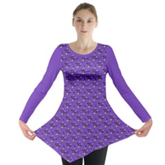 Purple Floral Skulls Pattern Long Sleeve Tunic  by cheekywitch