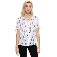 Social-media Bow Sleeve Button Up Top by nateshop