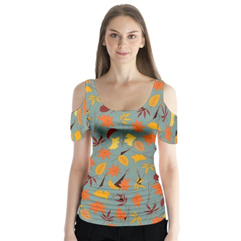 Thanksgiving-001 Butterfly Sleeve Cutout Tee  by nateshop