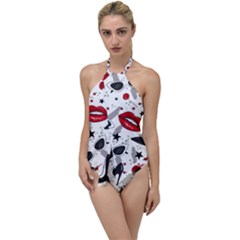 Red Lips Black Heels Pattern Go With The Flow One Piece Swimsuit