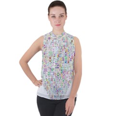 Calendar Mock Neck Chiffon Sleeveless Top by nateshop