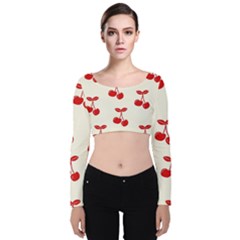 Cherries Velvet Long Sleeve Crop Top by nateshop