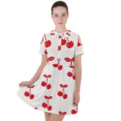 Cherries Short Sleeve Shoulder Cut Out Dress  by nateshop