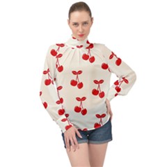 Cherries High Neck Long Sleeve Chiffon Top by nateshop