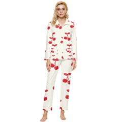 Cherries Womens  Long Sleeve Velvet Pocket Pajamas Set by nateshop