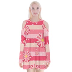 Floral-002 Velvet Long Sleeve Shoulder Cutout Dress