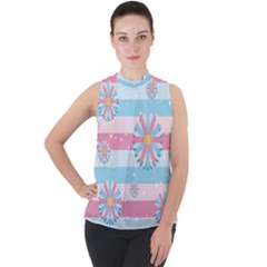 Flowers-023 Mock Neck Chiffon Sleeveless Top by nateshop