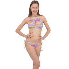 Flowers-024 Cross Front Halter Bikini Set