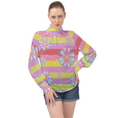 Flowers-024 High Neck Long Sleeve Chiffon Top by nateshop