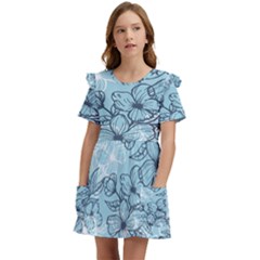 Flowers-25 Kids  Frilly Sleeves Pocket Dress by nateshop