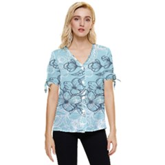 Flowers-25 Bow Sleeve Button Up Top by nateshop