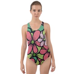 Flowers-27 Cut-out Back One Piece Swimsuit by nateshop