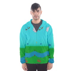 Frog Log Stream River Wallpaper Men s Hooded Windbreaker