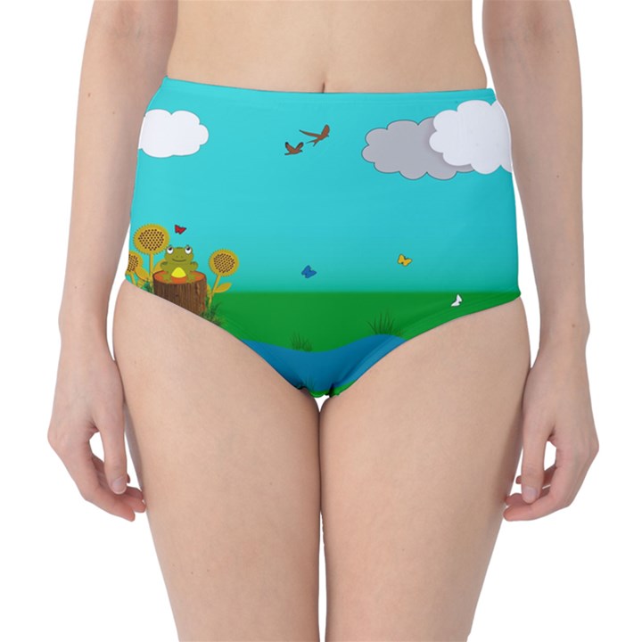 Frog Log Stream River Wallpaper Classic High-Waist Bikini Bottoms