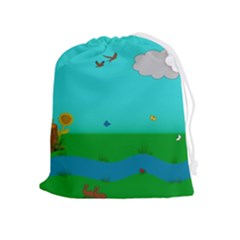 Frog Log Stream River Wallpaper Drawstring Pouch (xl)