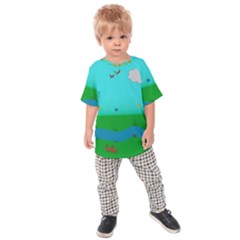 Frog Log Stream River Wallpaper Kids  Raglan Tee