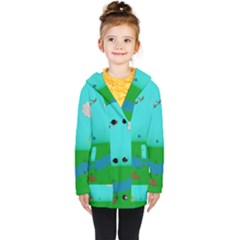 Frog Log Stream River Wallpaper Kids  Double Breasted Button Coat by Ravend