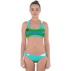 Frog Log Stream River Wallpaper Cross Back Hipster Bikini Set by Ravend