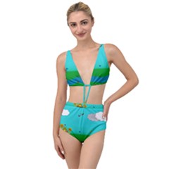 Frog Log Stream River Wallpaper Tied Up Two Piece Swimsuit by Ravend