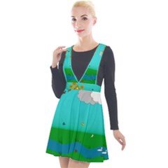 Frog Log Stream River Wallpaper Plunge Pinafore Velour Dress