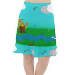 Frog Log Stream River Wallpaper Fishtail Chiffon Skirt by Ravend