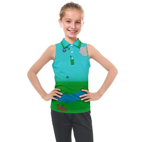 Frog Log Stream River Wallpaper Kids  Sleeveless Polo Tee by Ravend