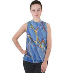 Art Marble Stone Rock Pattern Design Wallpaper Mock Neck Chiffon Sleeveless Top