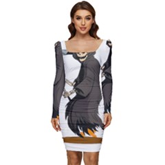 Halloween Women Long Sleeve Ruched Stretch Jersey Dress by Sparkle