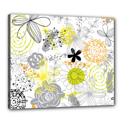 Doodle Flowers Hand Drawing Pattern Canvas 24  X 20  (stretched) by danenraven
