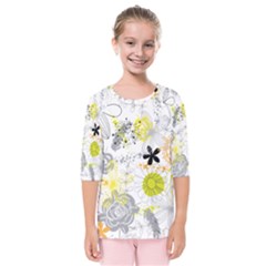 Doodle Flowers Hand Drawing Pattern Kids  Quarter Sleeve Raglan Tee