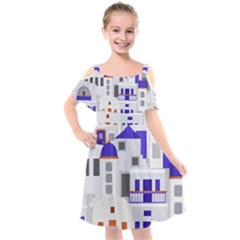 Background Santorini Greece Kids  Cut Out Shoulders Chiffon Dress