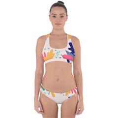 Border Leaves Design Frame Cross Back Hipster Bikini Set