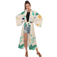 Border Leaves Design Frame Maxi Kimono