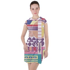 Abstract Shapes Colors Gradient Drawstring Hooded Dress